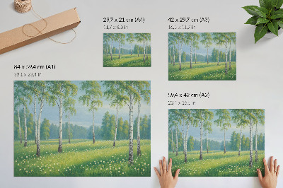 Plagát do izby Majestátne brezy, zelené lúčne kvety