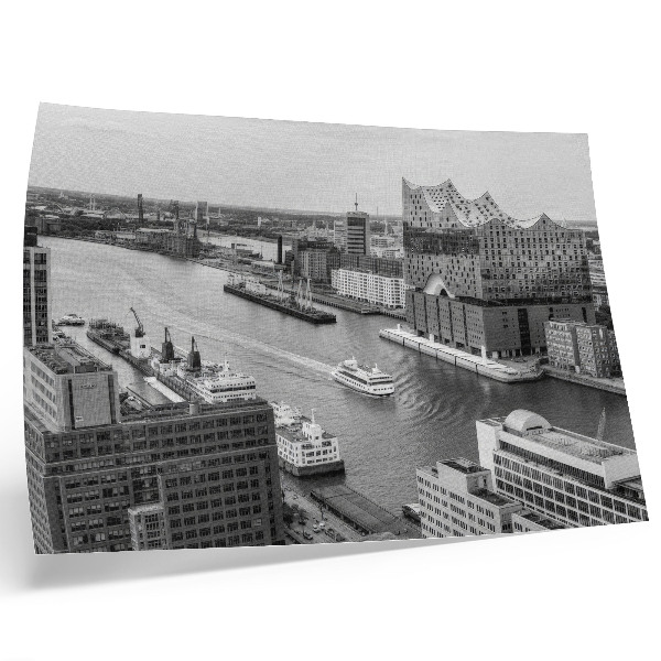 Retro plagát Moderná mestská rieka ikonická architektúra