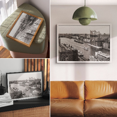 Retro plagát Moderná mestská rieka ikonická architektúra