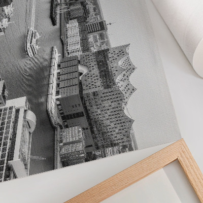 Retro plagát Moderná mestská rieka ikonická architektúra