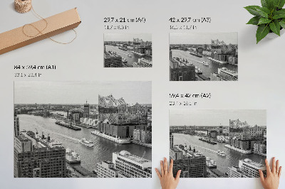 Retro plagát Moderná mestská rieka ikonická architektúra