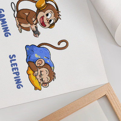 Poster Zábavné ilustrácie opice, ktorá je, hrá sa a spí