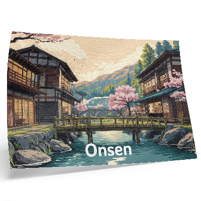 Retro plagát Krajina s japonskou architektúrou a čerešňami