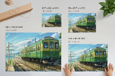 Plagát ilustratívny vlak v prímorskej krajine