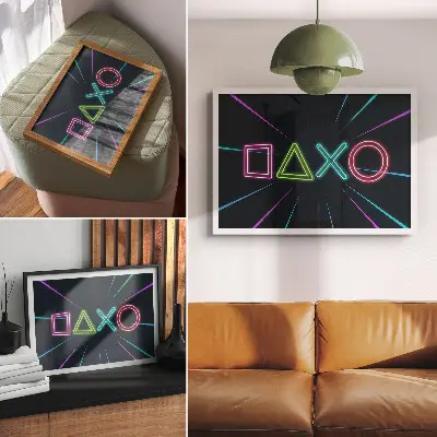 Retro plagát neónové tvary s dynamickými futuristickými farbami