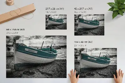 Retro plagát loď na pláži ako pokojné dobrodružstvo snov