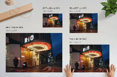 Poster Retro kino neónové svetlá červená smotana