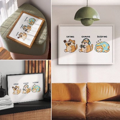 Plagát do izby Vtipné ilustrácie mačiek, roztomilá zábava