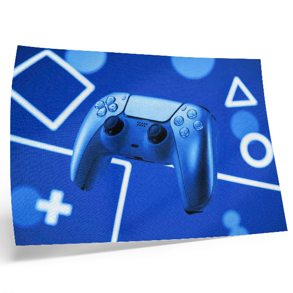 Retro plagát Herný ovládač modré geometrické pozadie