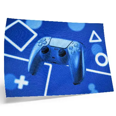 Retro plagát herný ovládač s modrým geometrickým pozadím