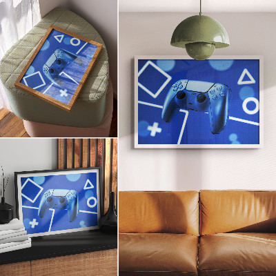 Retro plagát Herný ovládač modré geometrické pozadie