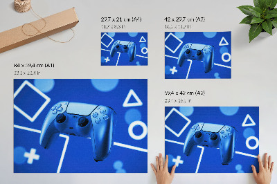 Retro plagát Herný ovládač modré geometrické pozadie