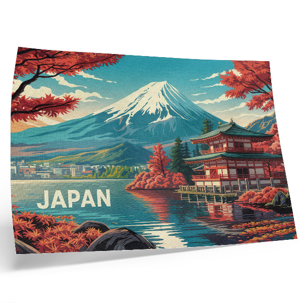 Retro plagát Japonská scenéria horského jazera plná farieb
