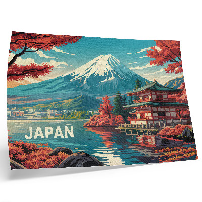 Retro plagát Japonská scenéria horského jazera plná farieb