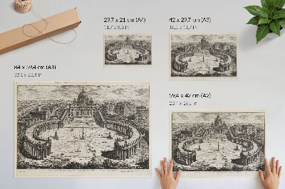 Poster Nádvorie pred Vatikánom s dvoma dlhými, zakrivenými kolonádami zakončenými sochami