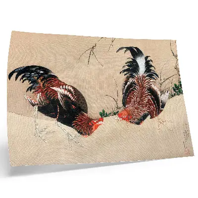 Plagát umelecké dielo Kohúty od Kacušiku Hokusaiho z roku 1838