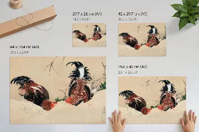 Plagát umelecké dielo Kohúty od Kacušiku Hokusaiho z roku 1838