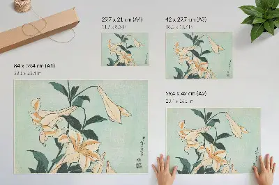 Retro plagát Ľalie od Katsushika Hokusai z rokov 1833–1834 vo vysokom rozlíšení