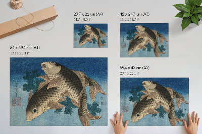 Plagát do izby Kapor plávajúci medzi morskými riasami (1831) – japonská ilustrácia ryby