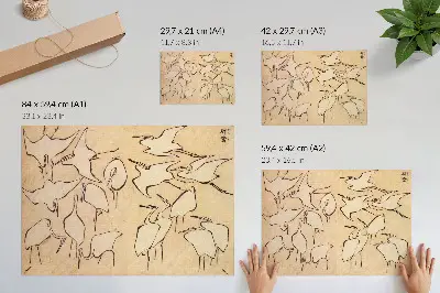 Volavky od Kacušiku Hokusaiho retro plagát z knihy Rýchle lekcie zjednodušeného kreslenia z roku 1823