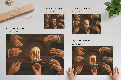 Plagát do izby Sedem mužských rúk obklopujúcich hrnček piva