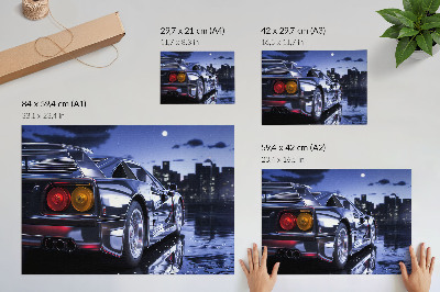 Poster Športové auto v mestskej krajine v noci