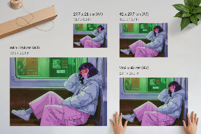 Plagát do izby Štýlová postava v električke s ružovými nohavicami