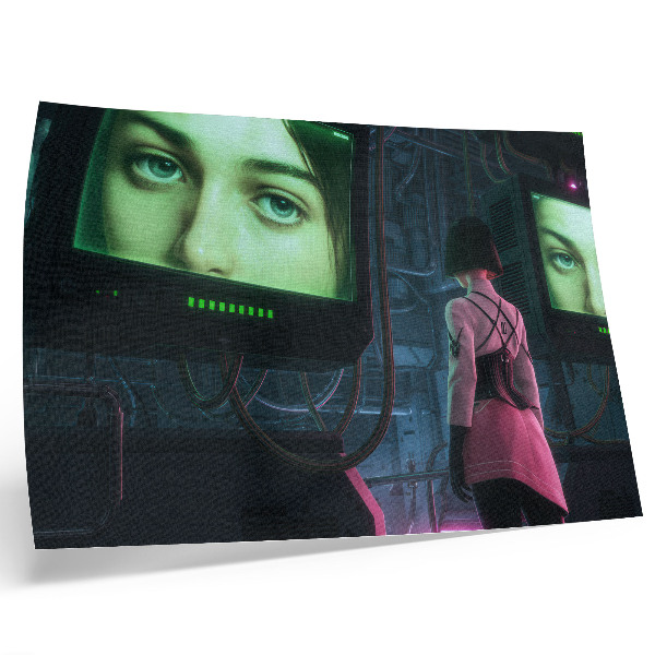 Poster Interakcia s digitálnym obrázkom ženy