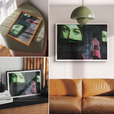 Poster Interakcia s digitálnym obrázkom ženy