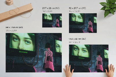 Poster Interakcia s digitálnym obrázkom ženy