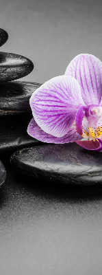 Vnútorná roleta na okno s motívom orchidey na kameňoch