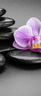 Vnútorná roleta na okno s motívom orchidey na kameňoch