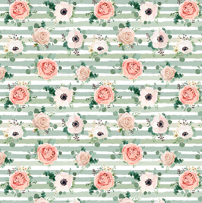 Vnútorná roleta na okno s motívom ruží na zelených vodorovných pruhoch