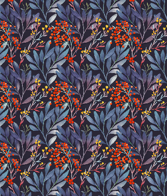 Roleta na balkónové dvere s motívom tmavých listov a jarabiny