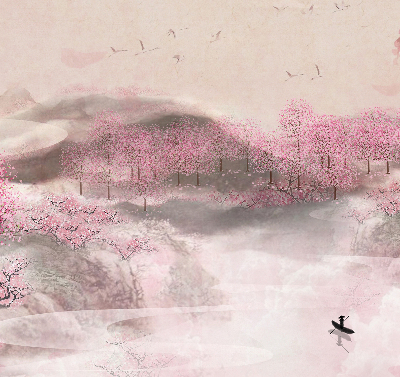 Roleta na balkónové dvere so vzorom záhrady čerešňových kvetov