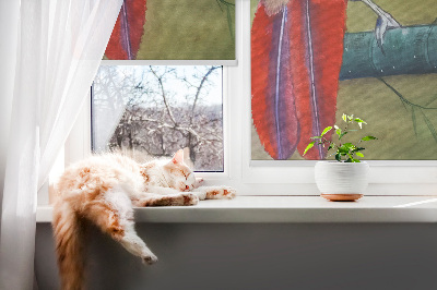 Roleta na balkónové dvere s motívom vtáka na konári