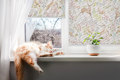 Zatemňovacia roleta s motívom srnčej zveri, jeleňov, vtákov a králikov