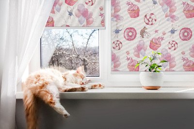 Vnútorná roleta na okno s ružovými balónmi, šiškami a zajačikmi