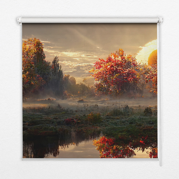 Zatemňovacia roleta s motívom západu slnka za stromami