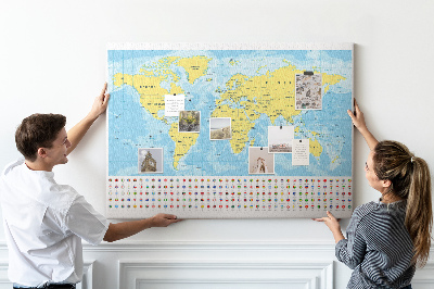 Nástenka korková Mapa sveta a vlajka