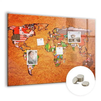 Detská magnetická tabuľa Mapa sveta s vlajkami
