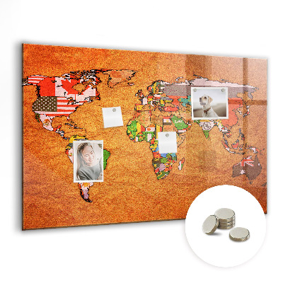 Detská magnetická tabuľa Mapa sveta s vlajkami