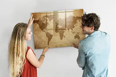 Magnetická popisovacia tabuľa s motívom vintage mapy sveta