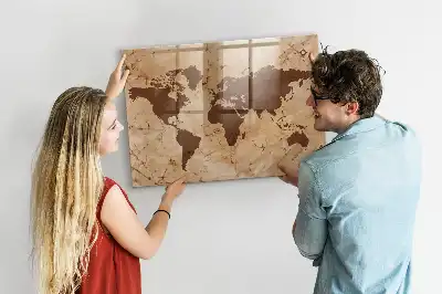 Magnetická popisovateľná tabuľa s motívom vintage mapy sveta