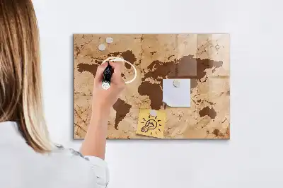 Magnetická popisovateľná tabuľa s motívom vintage mapy sveta