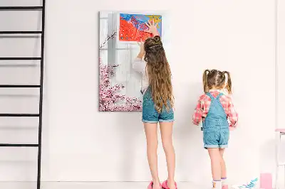 Magnetická kresliaca tabuľa s motívom kvety na dreve