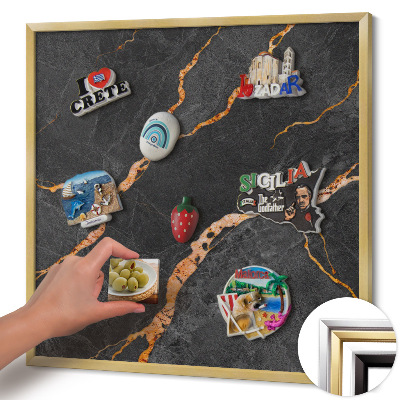 Magnetická tabuľa so zlatým rámom Dekorovaný tmavý mramor