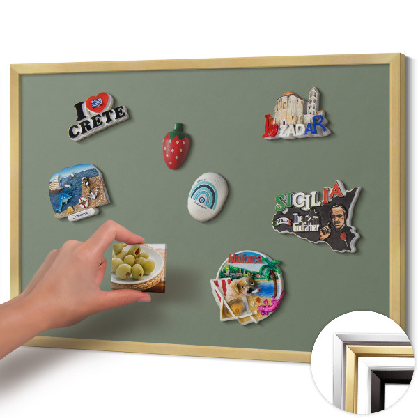 Magnetická tabuľa so zlatým rámom Olivová farba