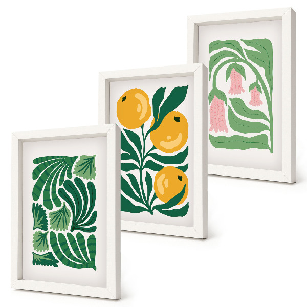 Triptych v ráme Minimalistické rastlinné vzory s ovocím a listami