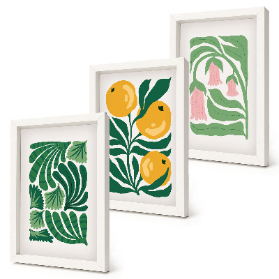 Triptych v ráme Minimalistické rastlinné vzory s ovocím a listami